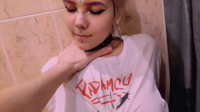 POV cunnilingus with a chubby punk bitch and her sub boyfriend