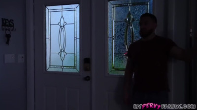 Stepsis comes home late and pays with her pussy for stepbro's silence