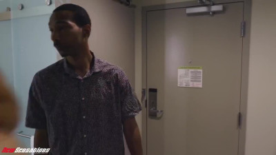 A black guy fucks a pretty girl's pussy hard right in the hotel room.