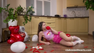 Cute girl with a pair of small tits masturbates solo in sexy poses