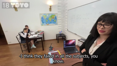 Perv Teacher Gives a Fuck Practice To Petite Teen Hottie And Her Classmate