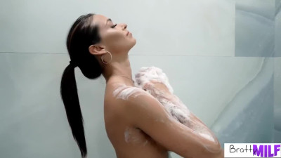 Buxom Milf Armani Black trick stepson to fuck her after shower - Bratty Milf