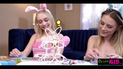 Cute Kyler Quinn and her stepsis banged by their stepbro and cum for real