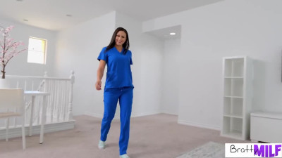 Stepmom Cassie Del Isla pretends to be a nurse to play with my balls POV