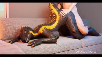 Hot 3D Furry Porn: Sexy Busty Lizard-girl Gets Doggy-fucked By a Man On the Sofa