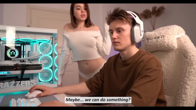 Cutie girlfriend distracts her gamer boyfriend with her body.