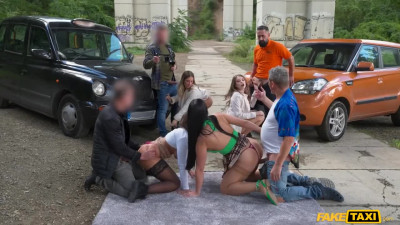 Gonzo Outdoor Orgy With Four Pretty Sexy Fuck-urging Hotties From the Fake Taxi