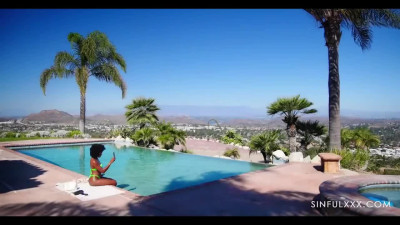 Ebony slut is getting fucked outdoors