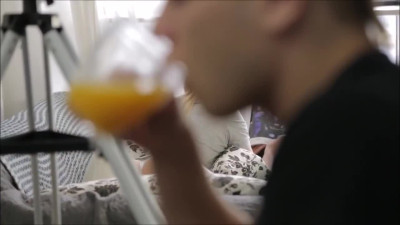 Completely naked blonde wears socks when riding a cock
