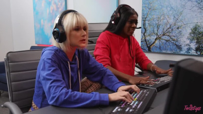 Gamer girls won the game and started sex rounds with a double sided dildo