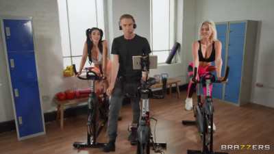 Cycling workout with two sexy fit girls Clea Gaultier and Sienna Day