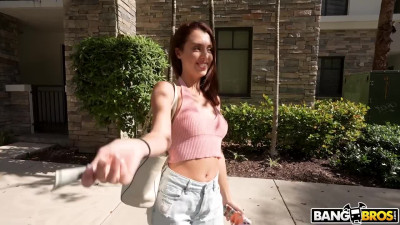 Seductive teen was walking down the street and accidentally fell with pussy on a big dick