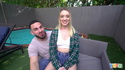 Cutie Juliette Mint show her tits in the pool and fucks with beady man