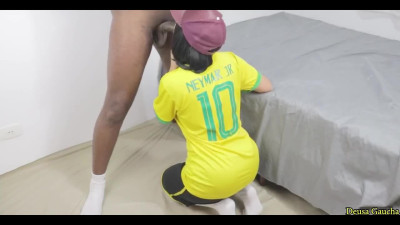 Hot Brunette Has To Pretend a Football-player To Tempt a Black Coach And Enjoy His BBC In Her Big-ass