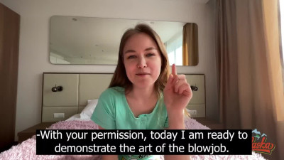 Blowjob Masterclass Ends Up With a Pussy Fuck And Creampie For a Tiny Russian Teen