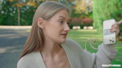 Happy blonde Tiffany Tatum get fucked in both holes during the park walk