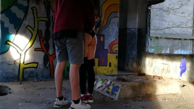 Miss Top gets fucked from behind in an abandoned house
