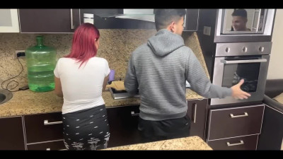 Cuckold husband watches bitch fucked while he cooks dinner