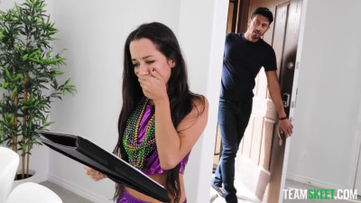 Brunette has never seen such a long dick and so much cum on her face before