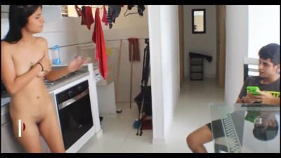 Horny Macho Butters Up His Pretty Slim Petite Step-sis To Fuck In the Kitchen