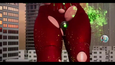 Tokusatsu Heroine loses to a giant monster and gets fondled and bred by it