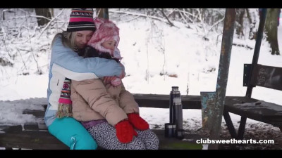 Lesbian orgy after a walk in the winter forest