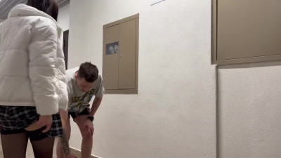 Cute neighbour in risque lingerie and skirts gets paid for a quick sex.