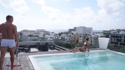 After swim pool hotel fuck with a stranger by Alice Kelly in sexy swimsuit
