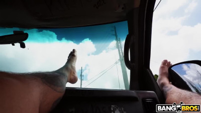 Sunshine Tampa slides on huge black cock in the bang bus