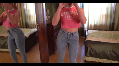 Fucking stepsister in ripped jeans while no one is home