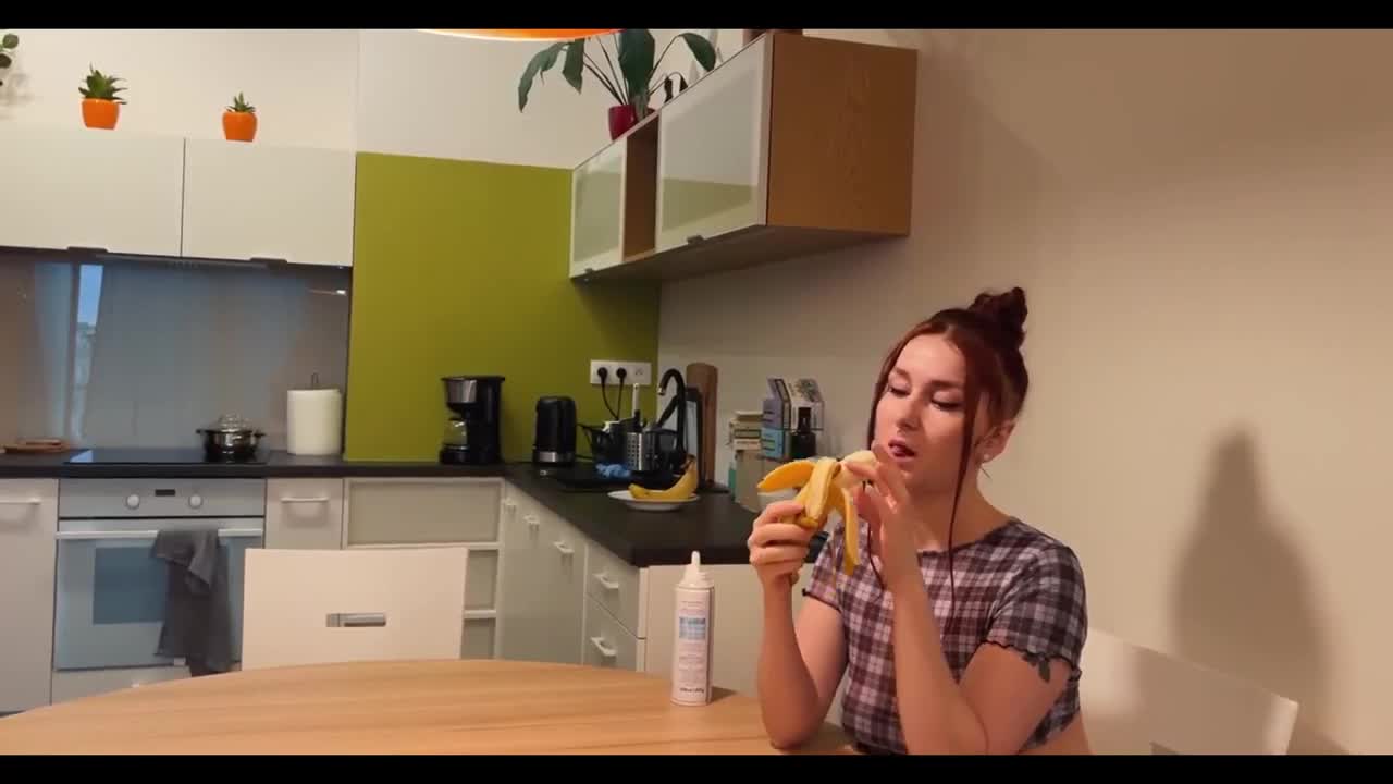 Watch Eating banana and big cock with whipped cream before doggy sex in the kitchen Full. Duration: 11:25 | ePornBabe.
