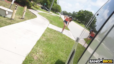 Brunette teen from the street fucks with stranger in a Bang Bus