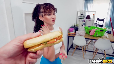 Lovely Curly Latina Maid Helps Me Clean the Flat And Polish My Cock For Some Extra Fee
