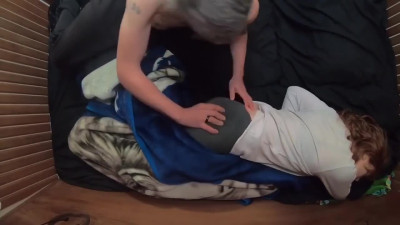 Old man stuffed panties in teen redhead's mouth and fucked her rougher than ever