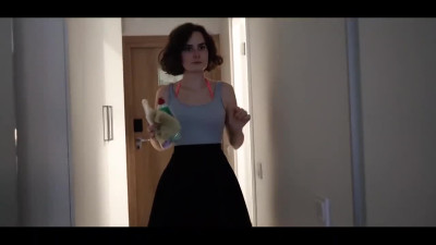 Lovely Slim Curly Brunette Maid Licks My Dick Clean For Some Extra Fee