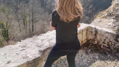 Hiking tourists caught us just as I was cumming on her ass