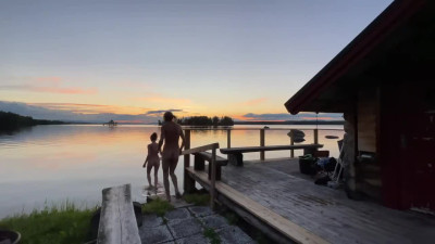 Sunset with thin alternative girl. Sweetie slides on bf's cock outdoor