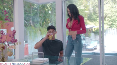 Big Boobs Of His Slim Cute Super-sexy Step-mom Make a Nerdy Guy Take Out His Cock