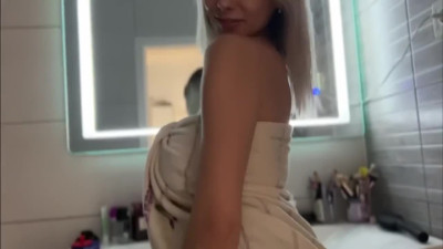 Seduced my busty tattooed gf Vik1One to fuck after shower and get some sperm on her tits
