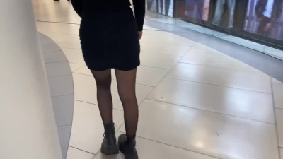 Slutty Russian bitch bared her ass and sucked my dick in the fitting room of a big mall.