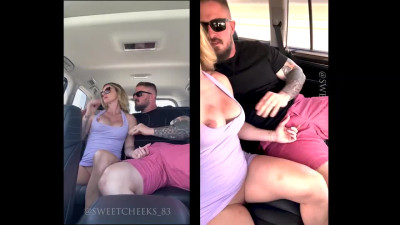 Sexy Busty Blonde In Sunglasses Makes Love To Her Husband In the Taxy Backseat