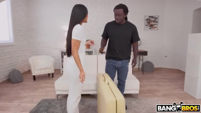 Asian masseur fucked by a big black cock on her job
