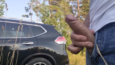 Chubby gal helps stranger to jerk off in public - Real Amateur