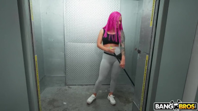 Pink haired maid gets naked for cash and polishes dick with her mouth and anus