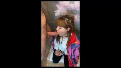Cosplay ahegao girl from Howl's Moving Castle gives a blowjob to her boyfriend