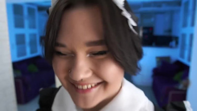 Petite Brunette Teen Fails Her Maid Role But Gets Cum-filled Mouth For Being a Perfect Sucker