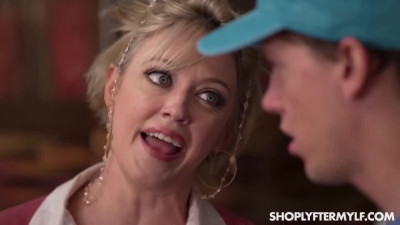 Busty Blonde MILF Comes To Save Her Step-son's From Being Arrested By Offering the Officer Her Body