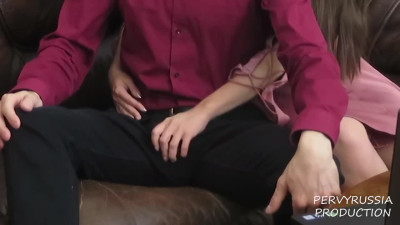 Young assistant does her best sucking boss's cock and licking nuts