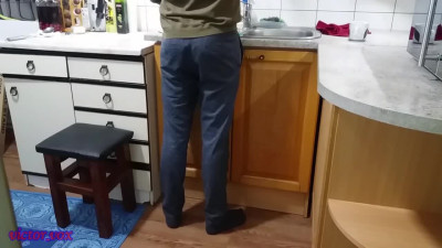 While her husband where in shower she dressed like a whore and fucked his friend on a kitchen