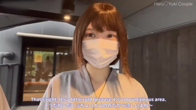 Cute Japanese girl got fucked by her boyfriend on hot springs until no one joined them